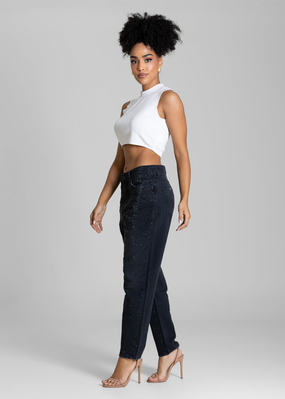 Calça Jeans Sawary Mom Brilho - 283329 PRETO