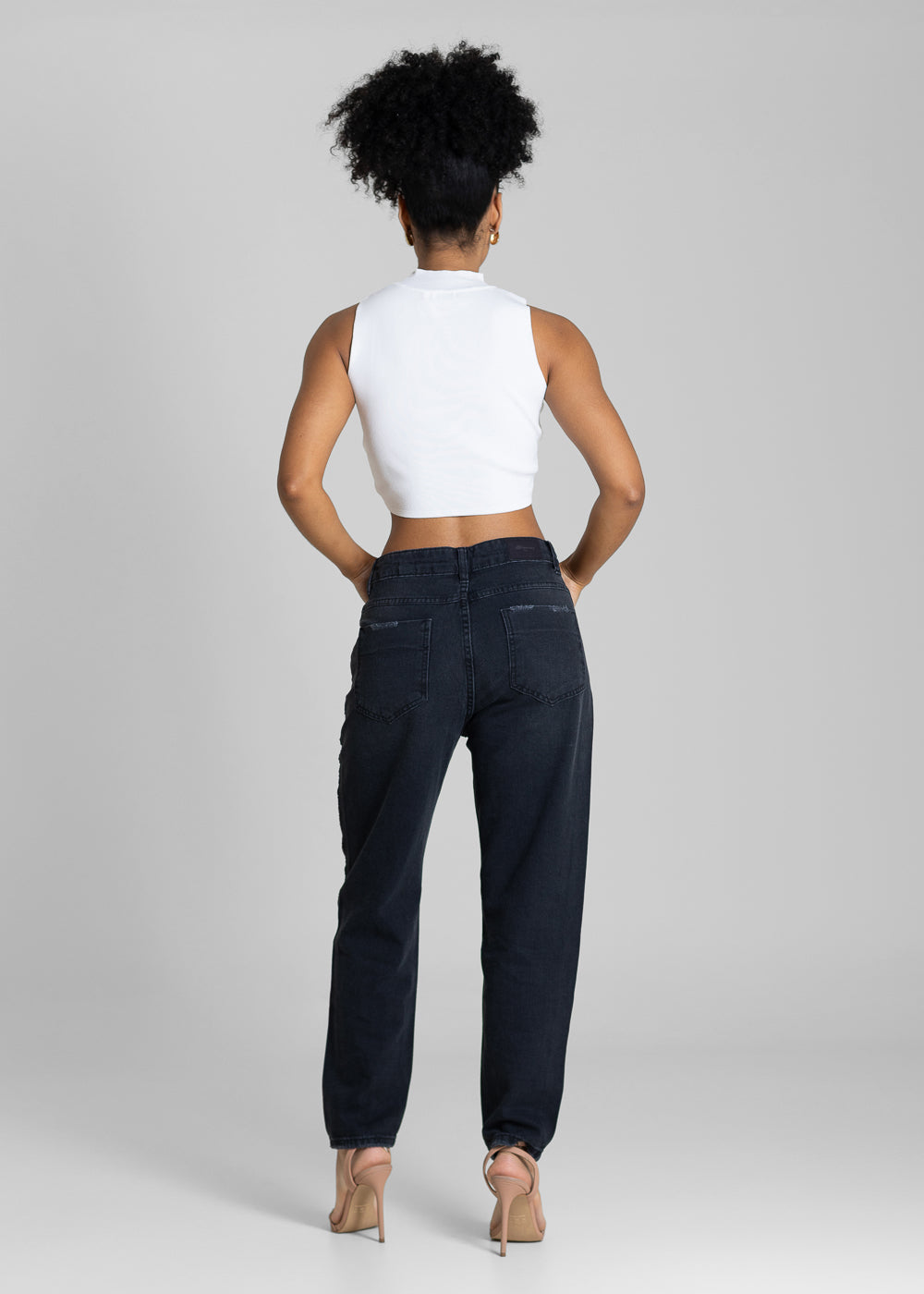 Calça Jeans Sawary Mom Brilho - 283329 PRETO