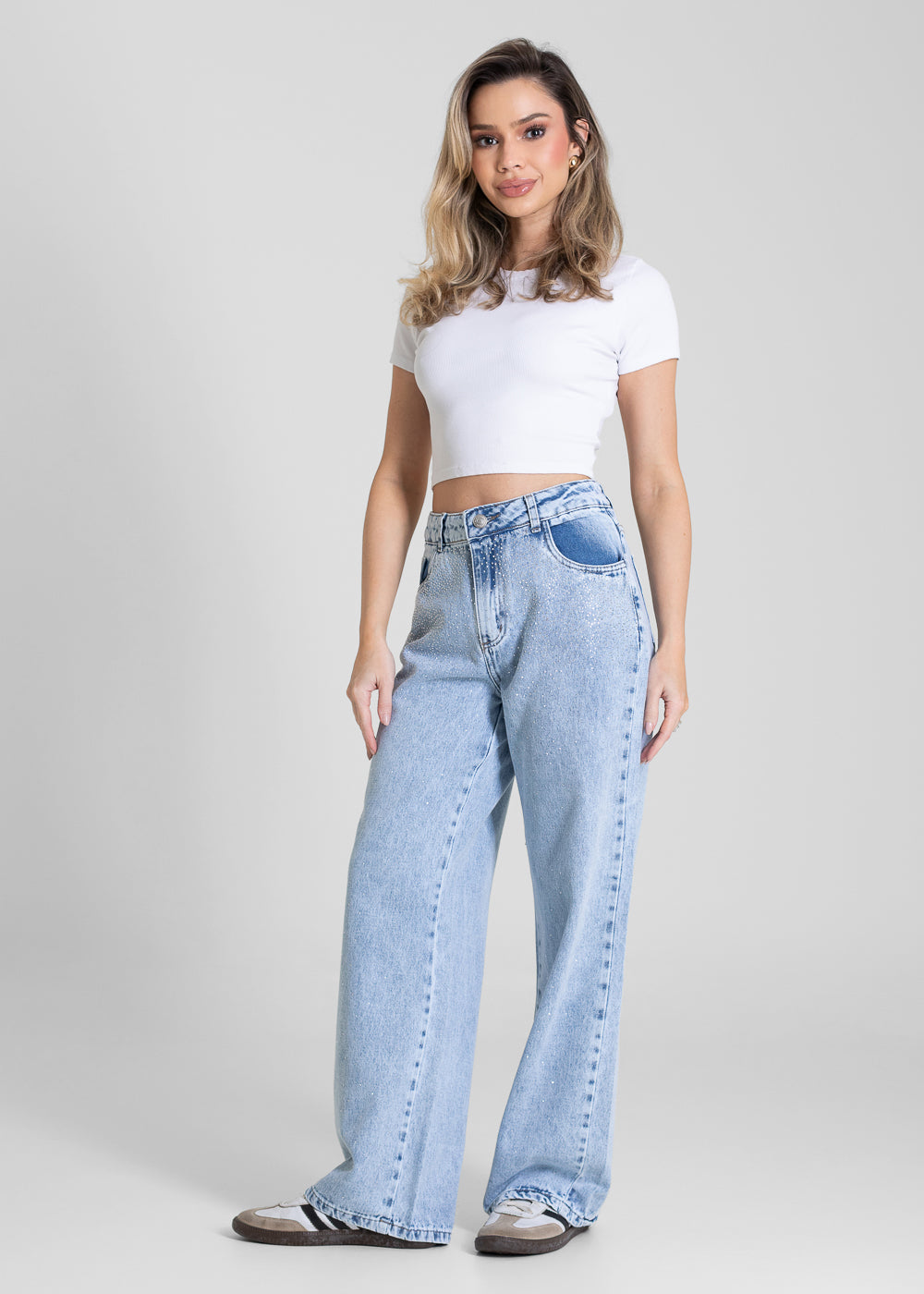 Calça Jeans Sawary Wide Leg Petit Brilho - 283347 AZUL