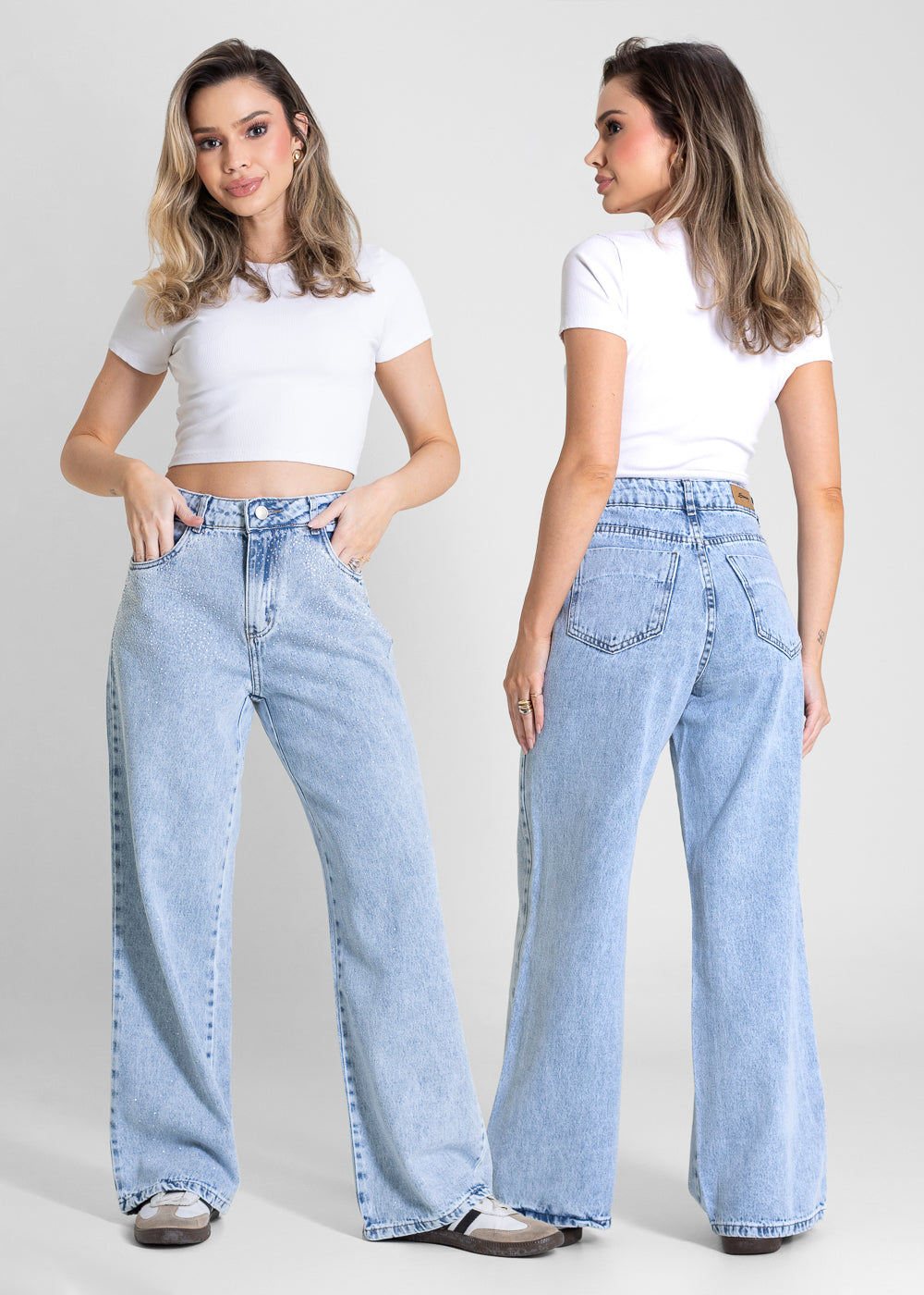 Calça Jeans Sawary Wide Leg Petit Brilho - 283347 AZUL