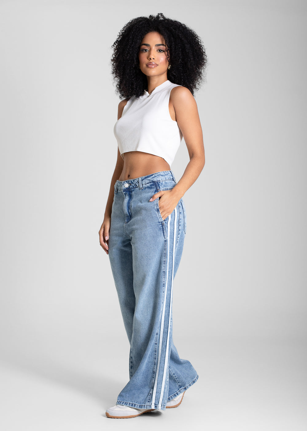 Calça Jeans Sawary Wide Leg Petit Listras - 283351 AZUL
