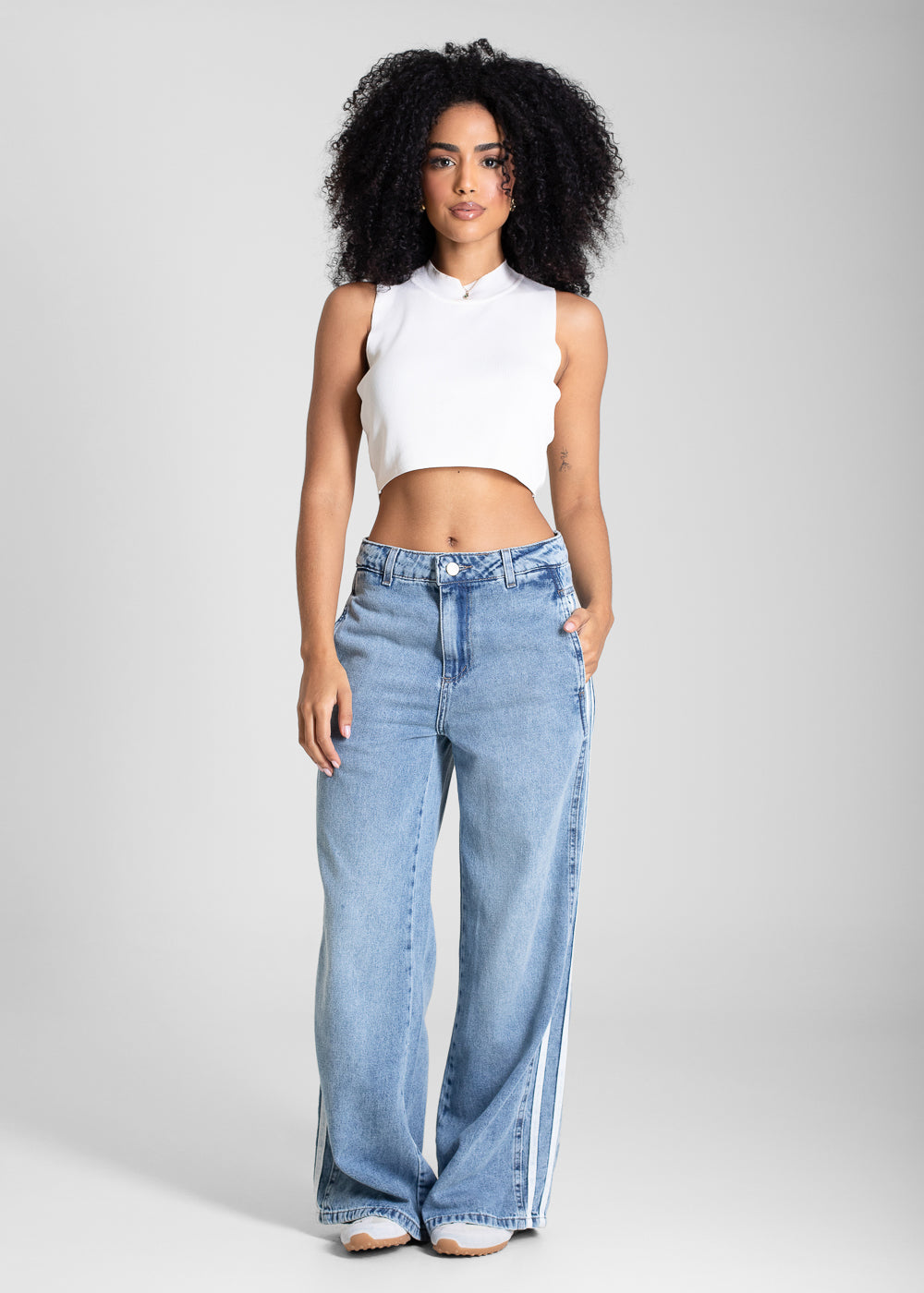 Calça Jeans Sawary Wide Leg Petit Listras - 283351 AZUL