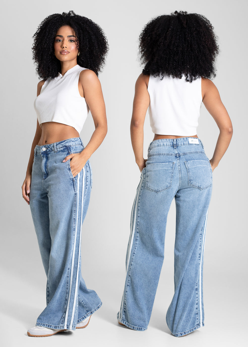 Calça Jeans Sawary Wide Leg Petit Listras - 283351 AZUL