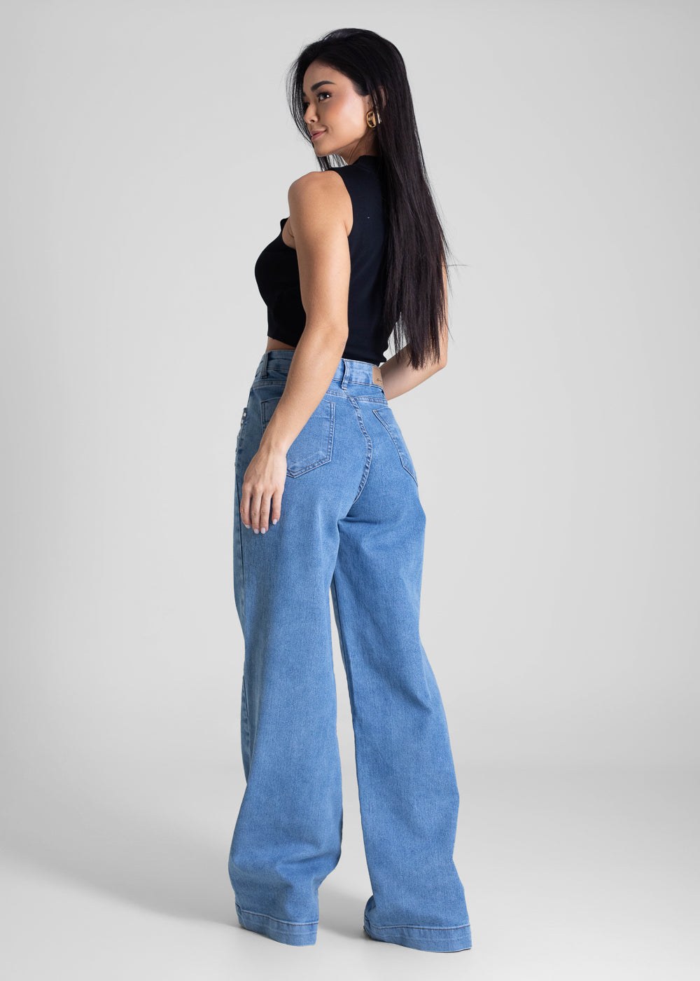 Calça Jeans Sawary Wide Leg Strass - 283416 AZUL