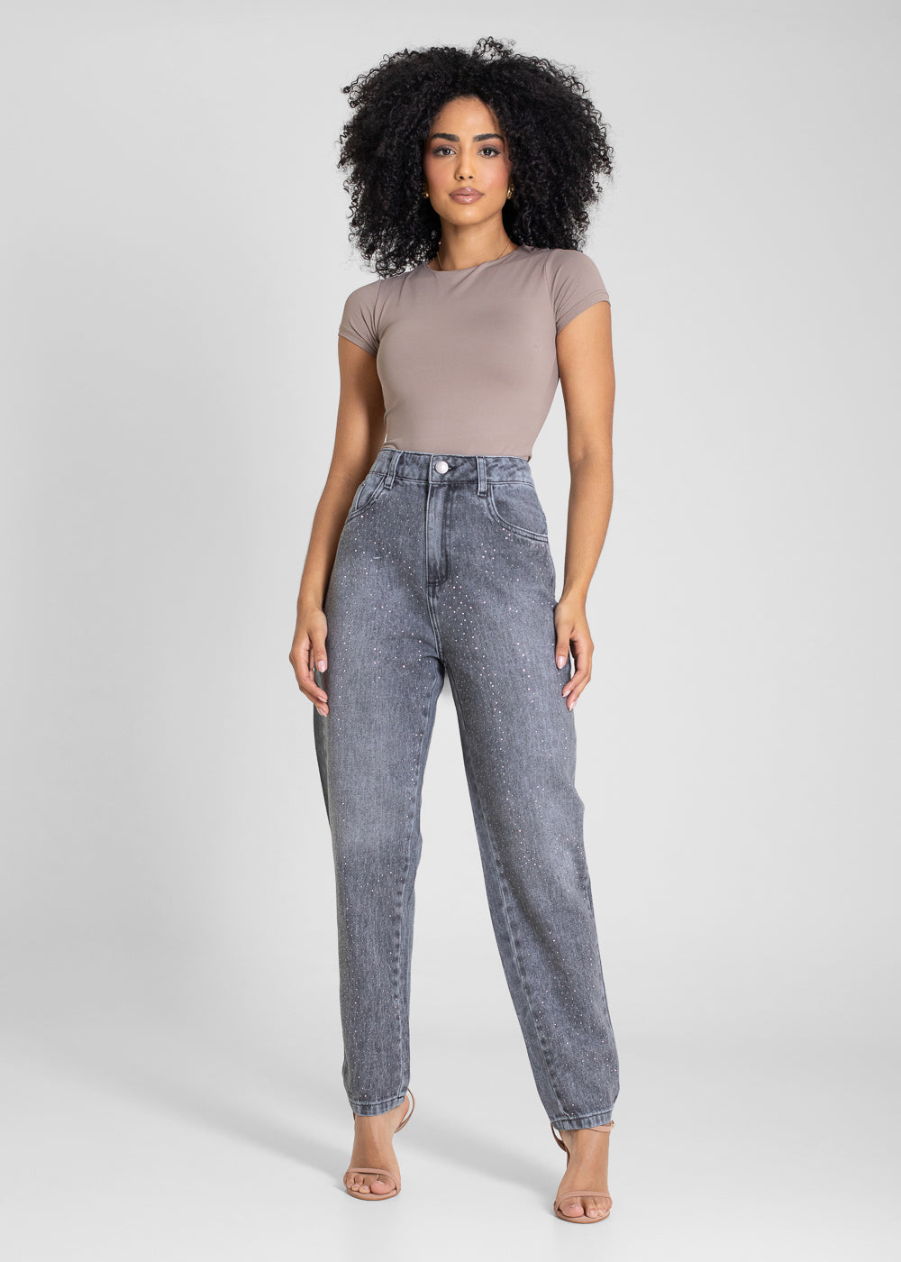 Calça Jeans Sawary Mom Brilho - 283423 PRETO