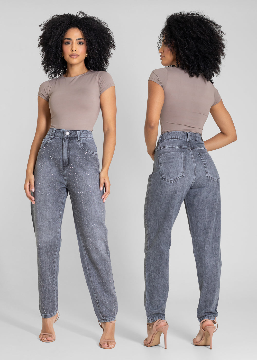 Calça Jeans Sawary Mom Brilho - 283423 PRETO
