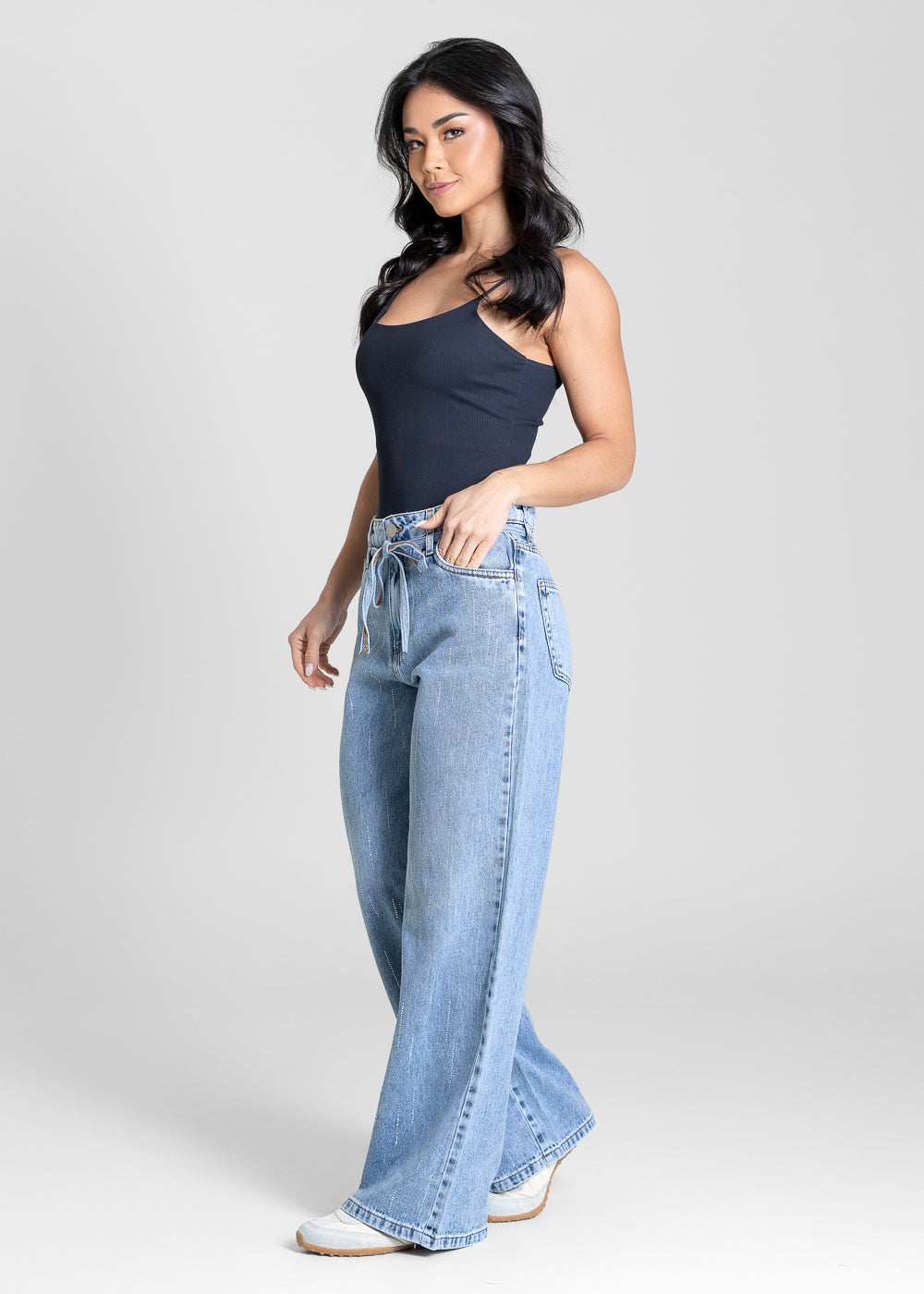 Calça Jeans Sawary Wide Leg Petit Brilho - 283429 AZUL