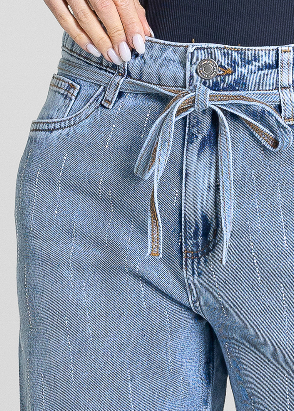 Calça Jeans Sawary Wide Leg Petit Brilho - 283429 AZUL