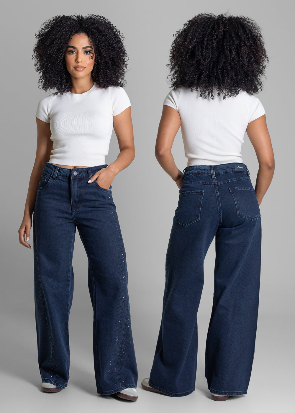 Calça Jeans Sawary Wide Leg Petit Brilho - 283430 PRETO
