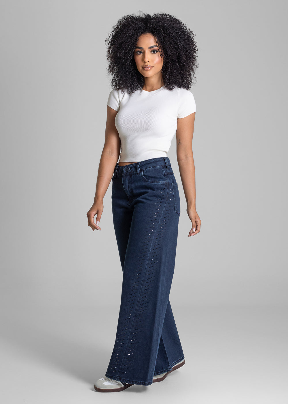 Calça Jeans Sawary Wide Leg Petit Brilho - 283430 PRETO