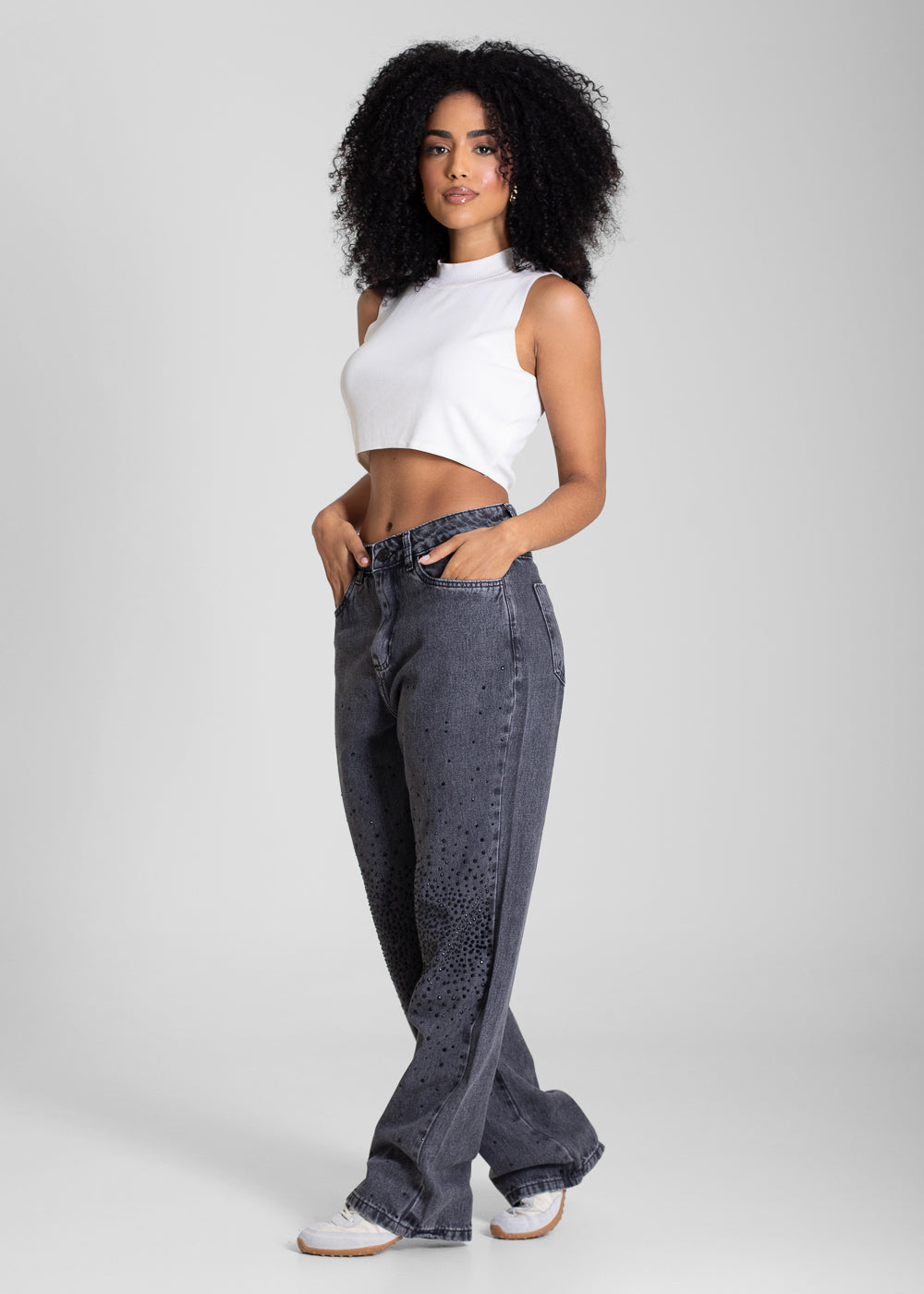 Calça Jeans Sawary Reta Petit Brilho - 283441 PRETO