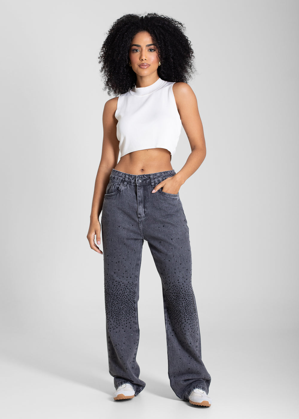Calça Jeans Sawary Reta Petit Brilho - 283441 PRETO