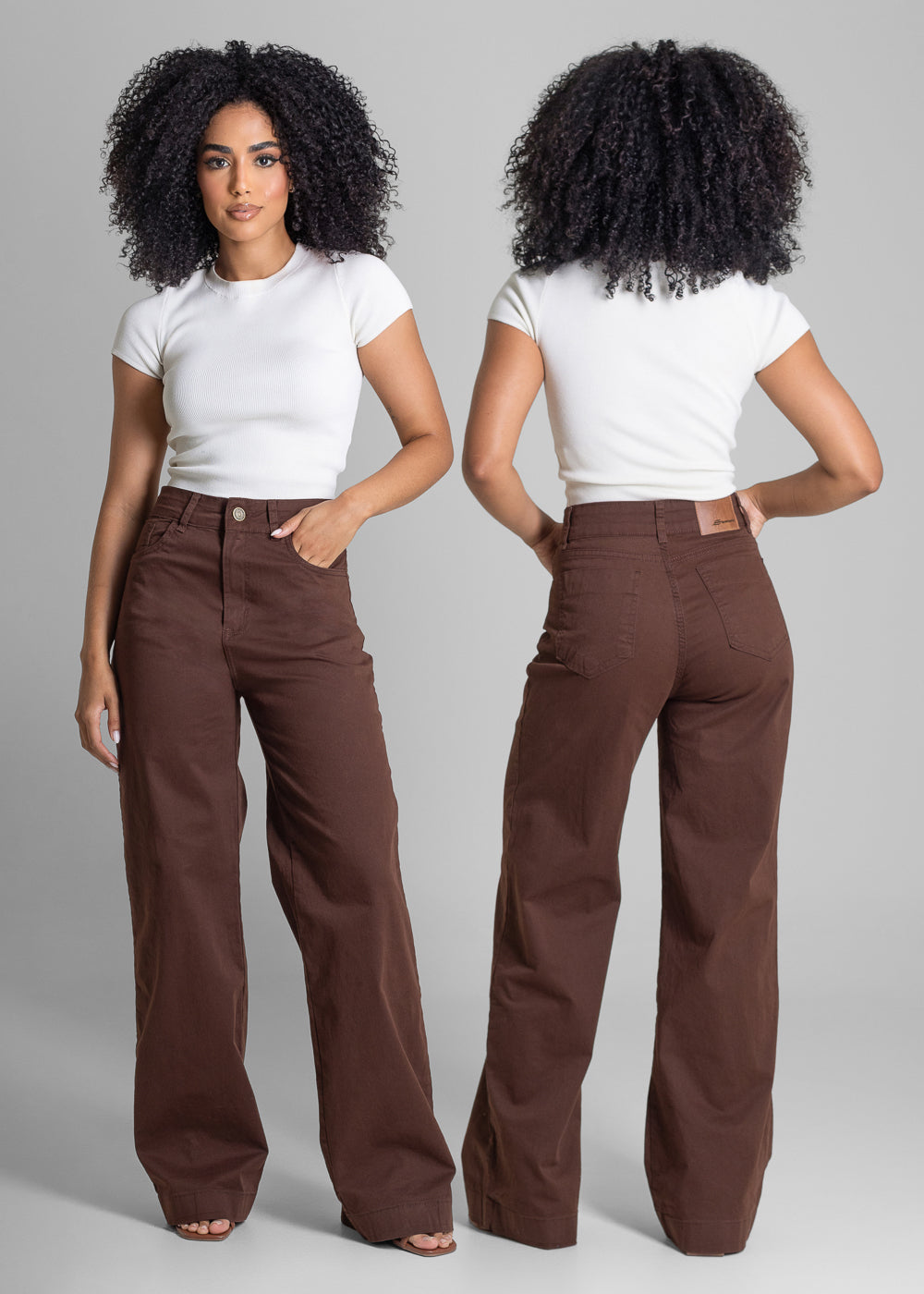 Calça Sarja Sawary Wide Leg - 283445 MARROM
