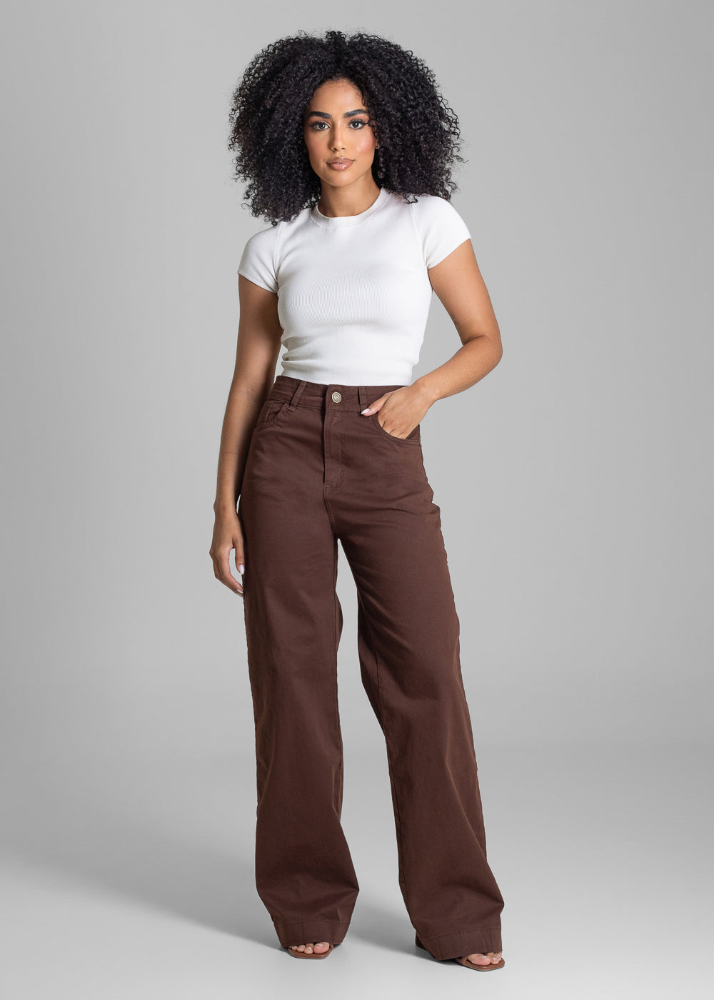Calça Sarja Sawary Wide Leg - 283445 MARROM