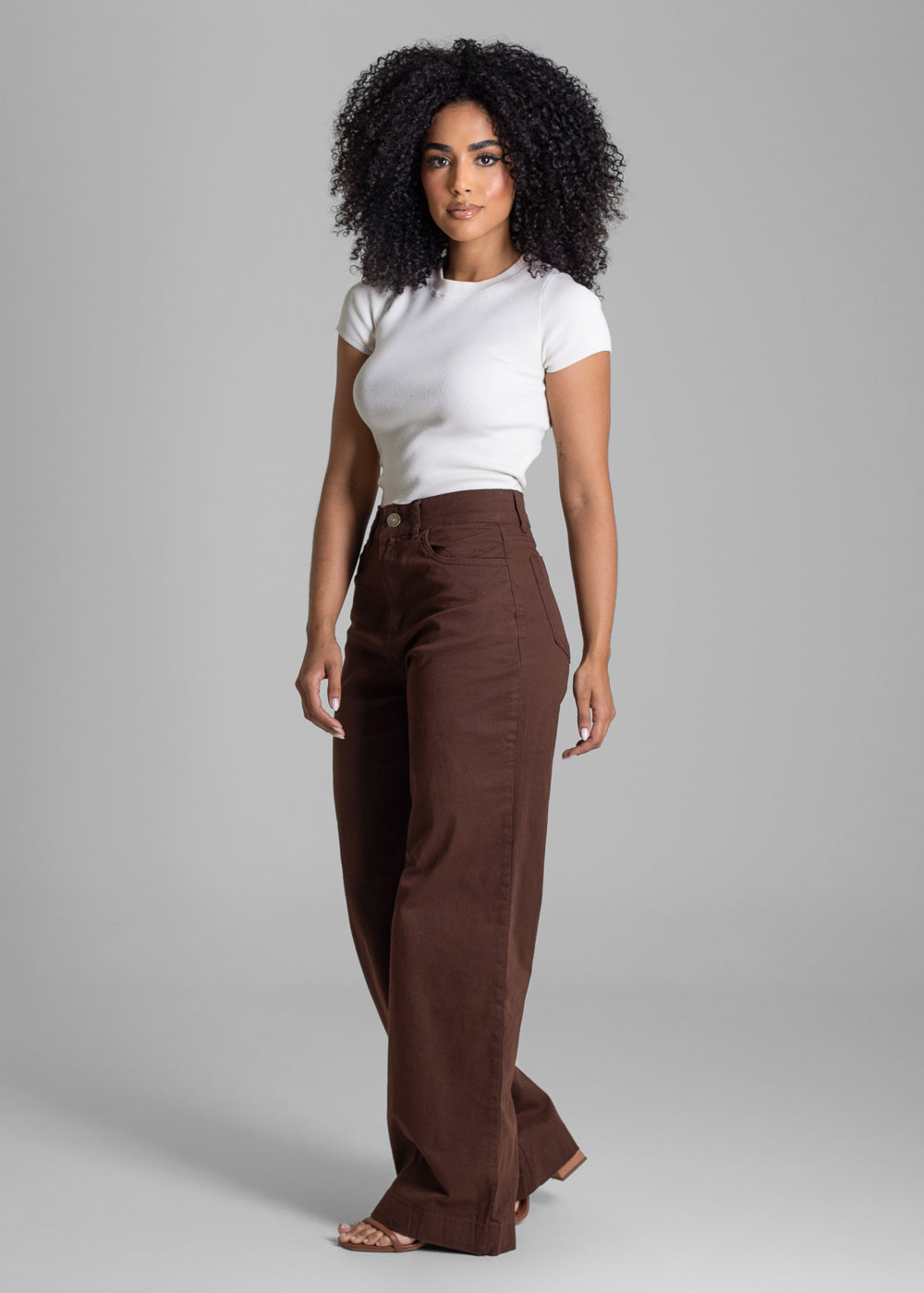 Calça Sarja Sawary Wide Leg - 283445 MARROM