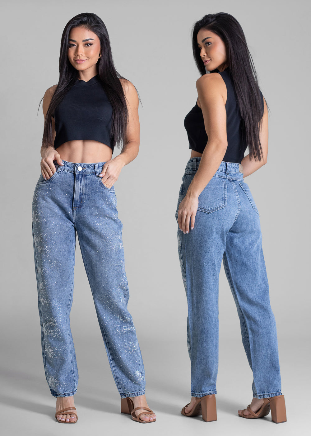Calça Jeans Sawary Reta Brilho -283446 AZUL