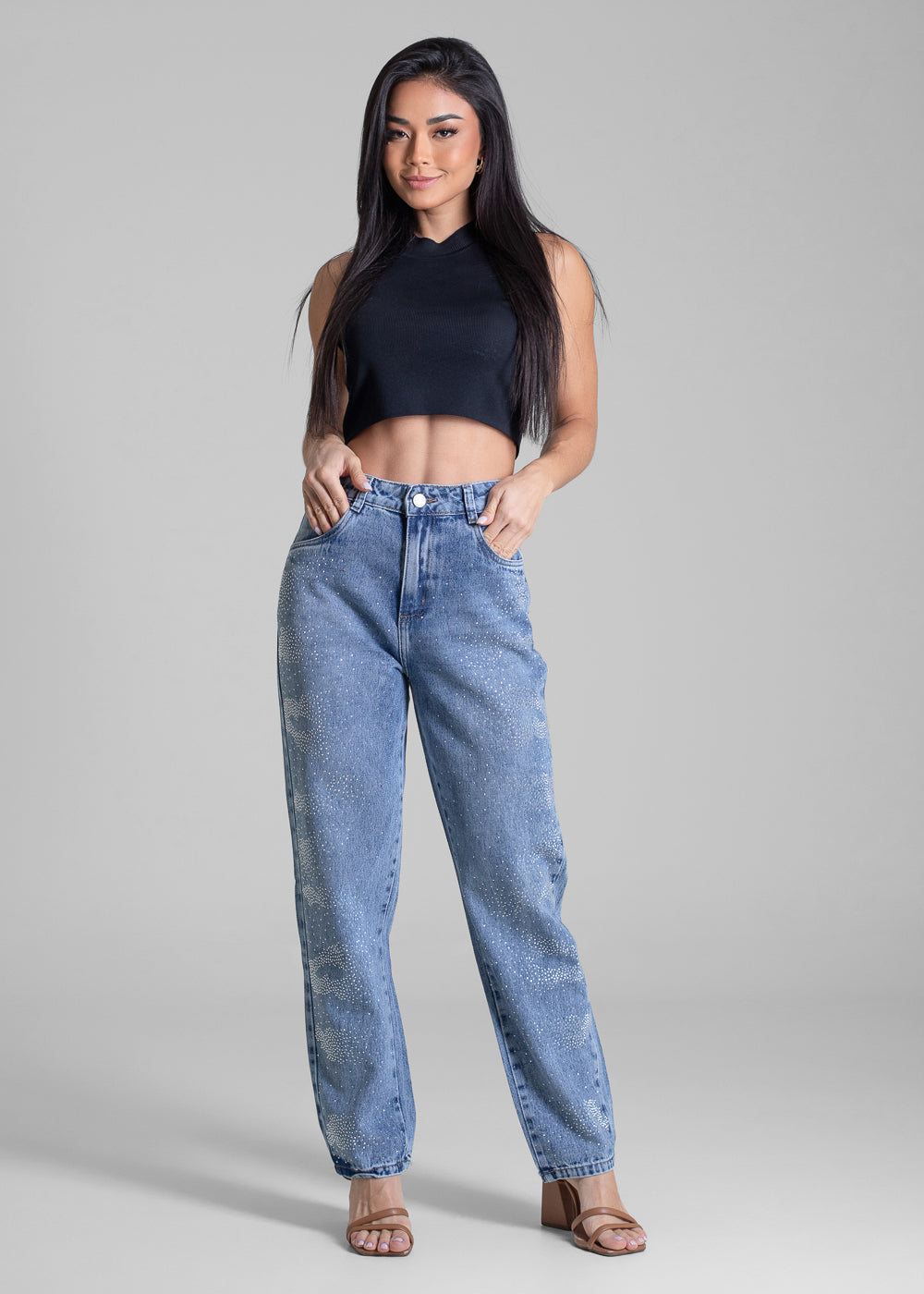 Calça Jeans Sawary Reta Brilho -283446 AZUL