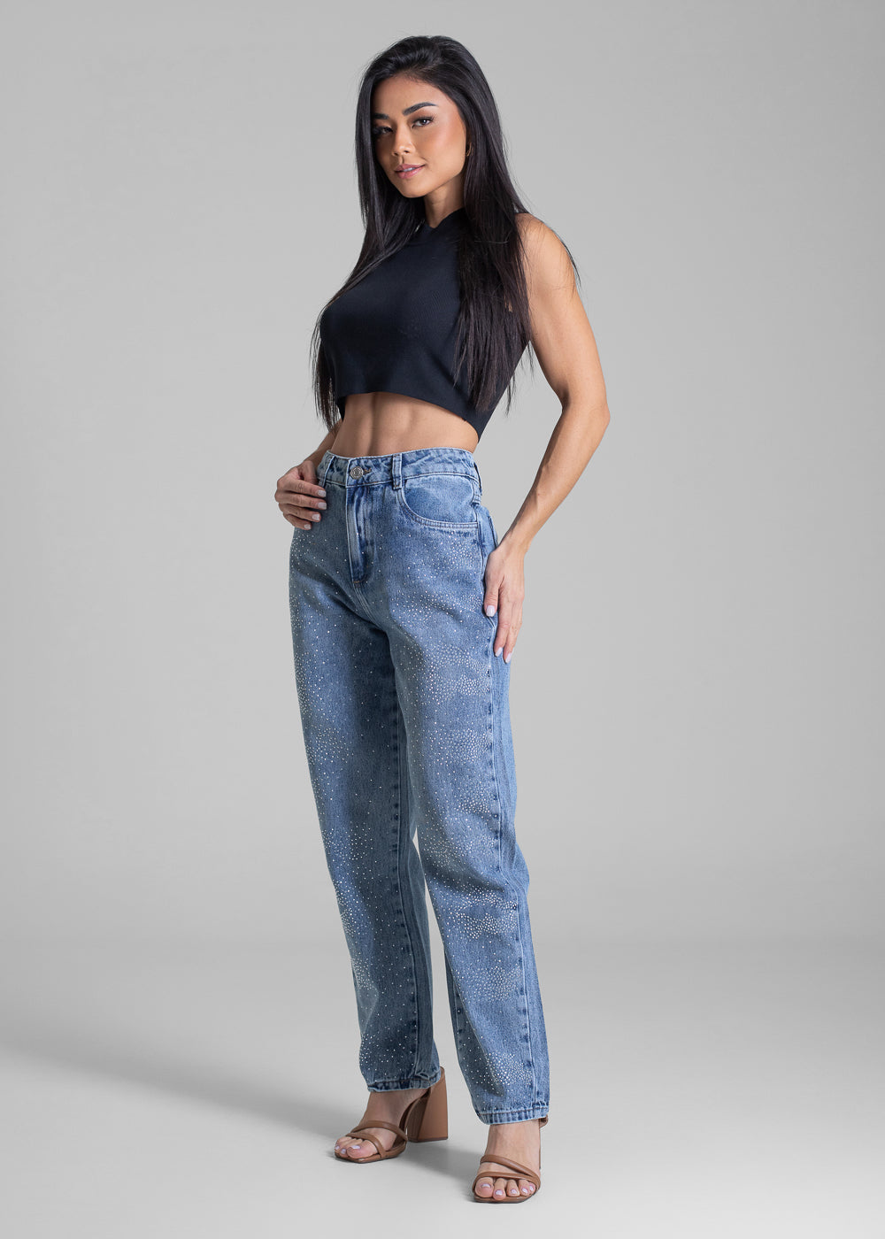 Calça Jeans Sawary Reta Brilho -283446 AZUL