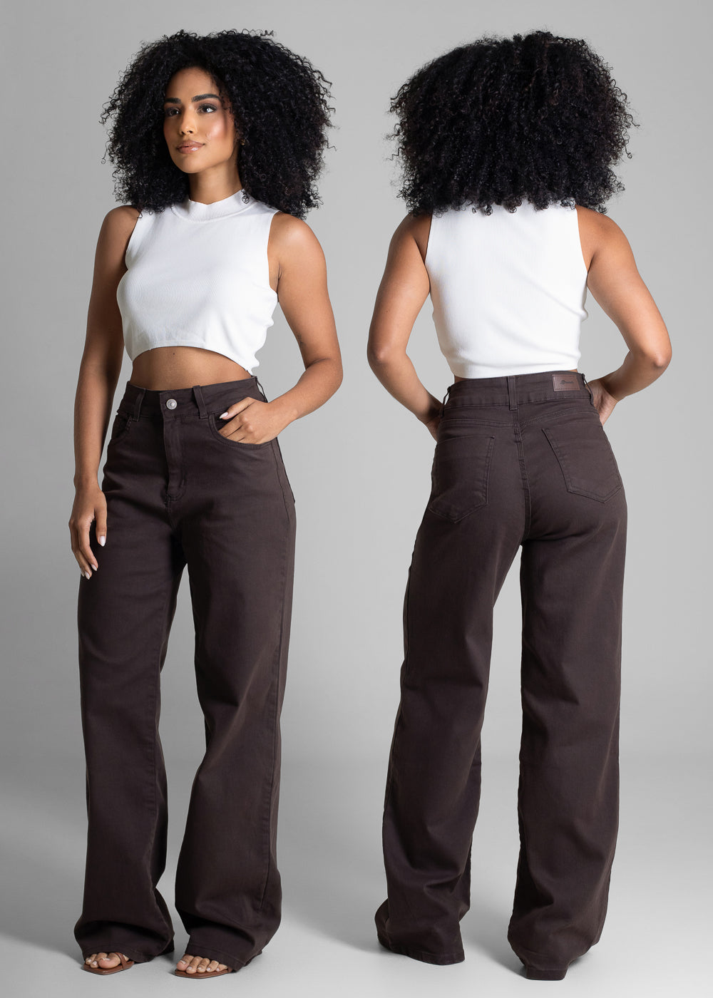 Calça Sarja Sawary Wide Leg - 283450 MARROM