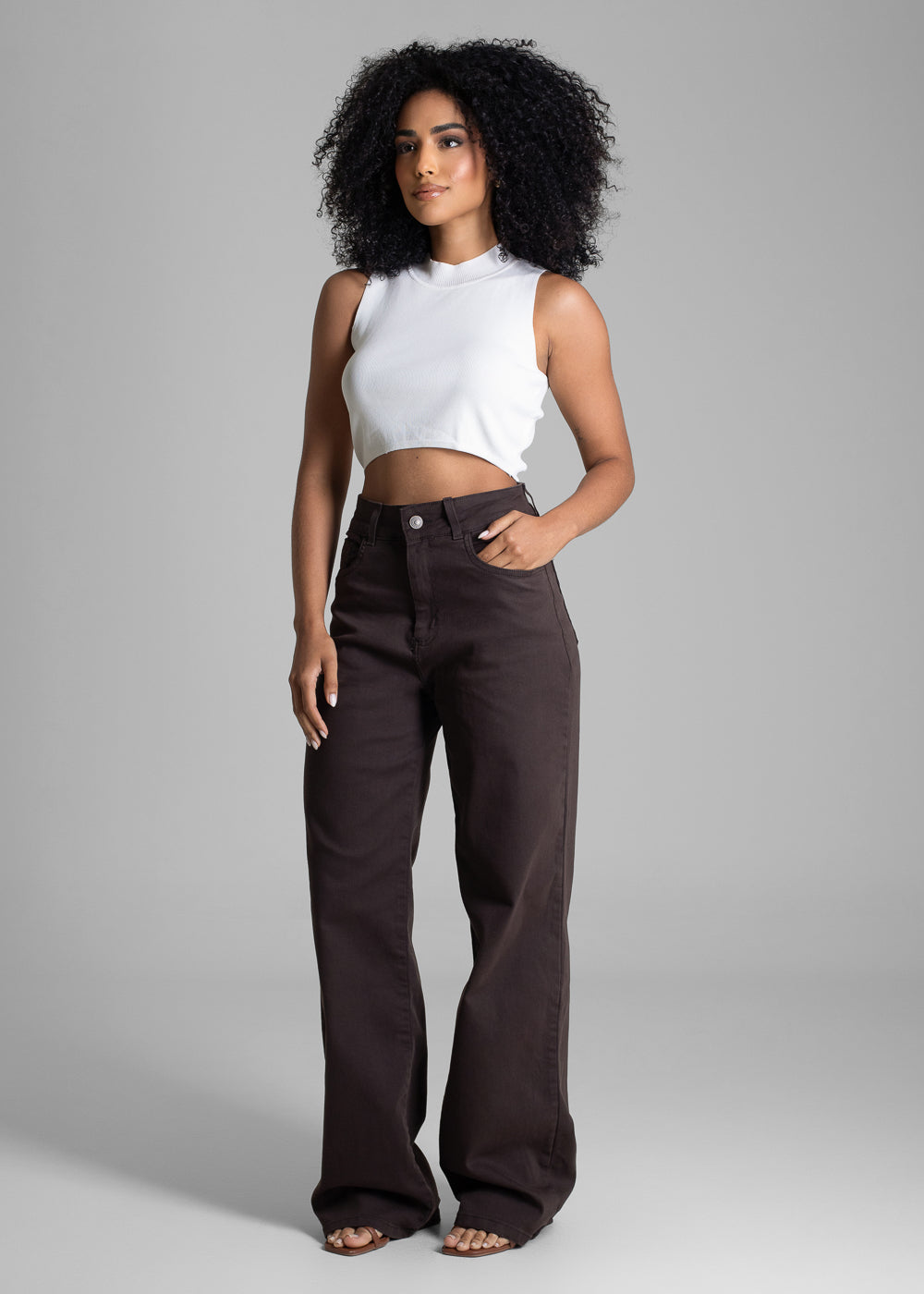 Calça Sarja Sawary Wide Leg - 283450 MARROM