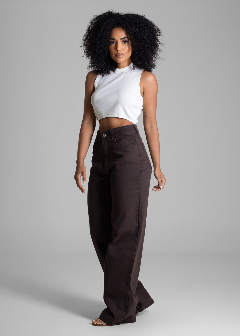 Calça Sarja Sawary Wide Leg - 283450 MARROM