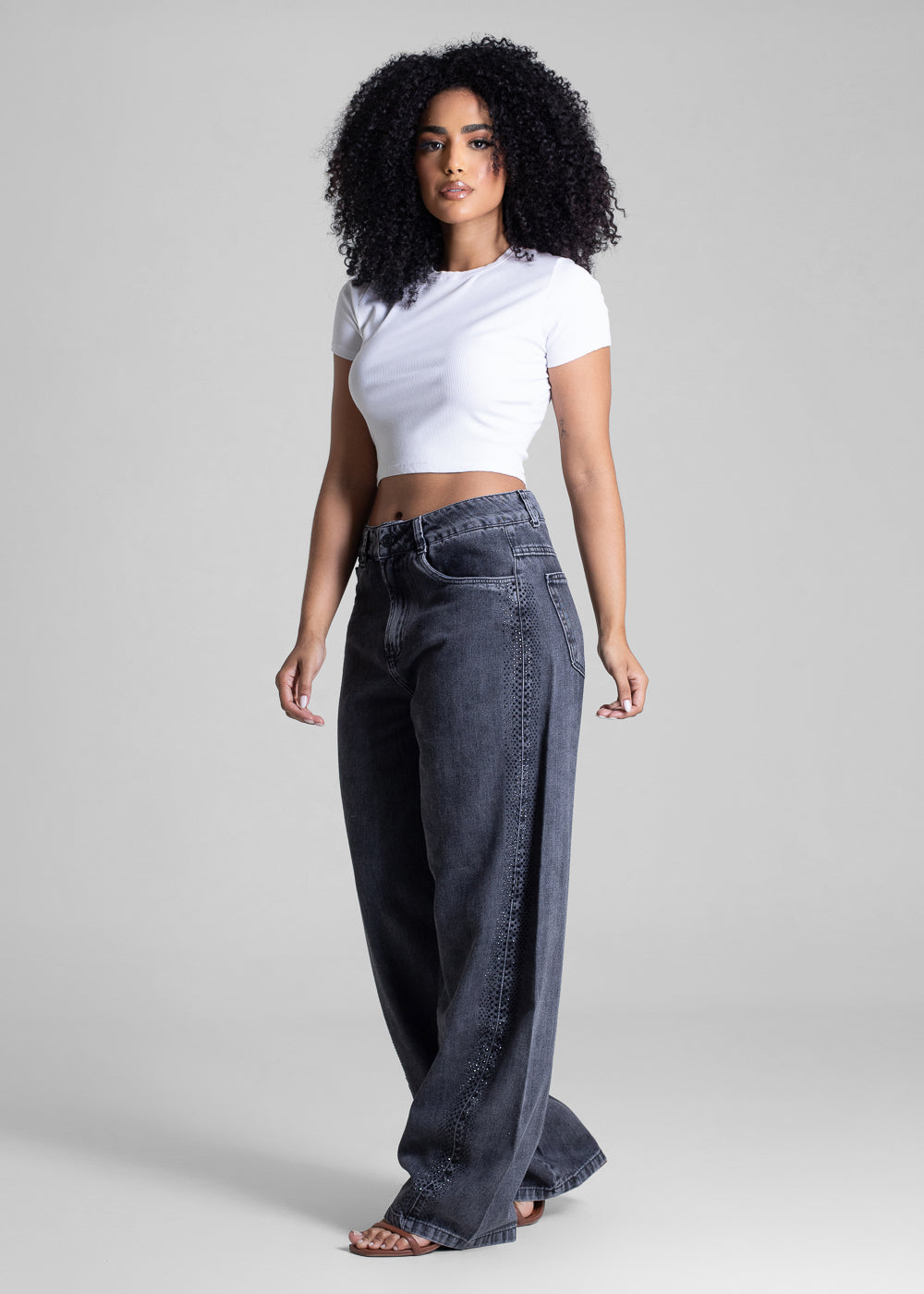 Calça Jeans Sawary Barrel Brilho - 283462 PRETO
