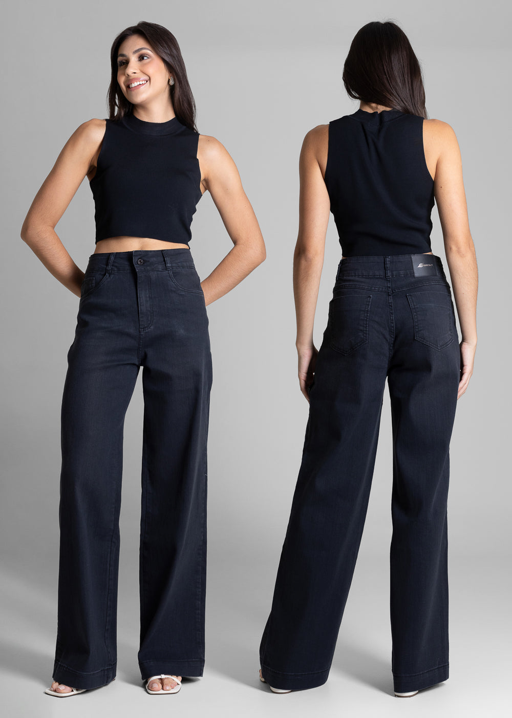 Calça Sarja Sawary Wide Leg - 283483 PRETO