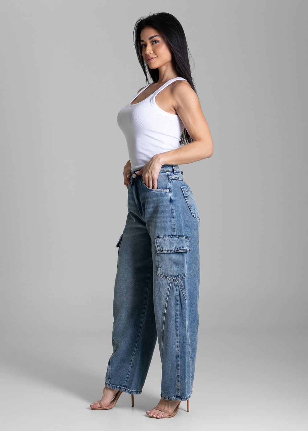Calça Jeans Sawary Balloon Cargo - 283488 AZUL