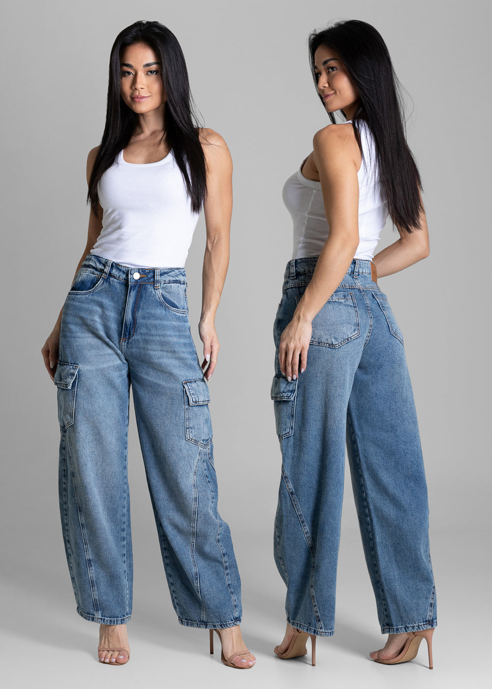 Calça Jeans Sawary Balloon Cargo - 283488 AZUL
