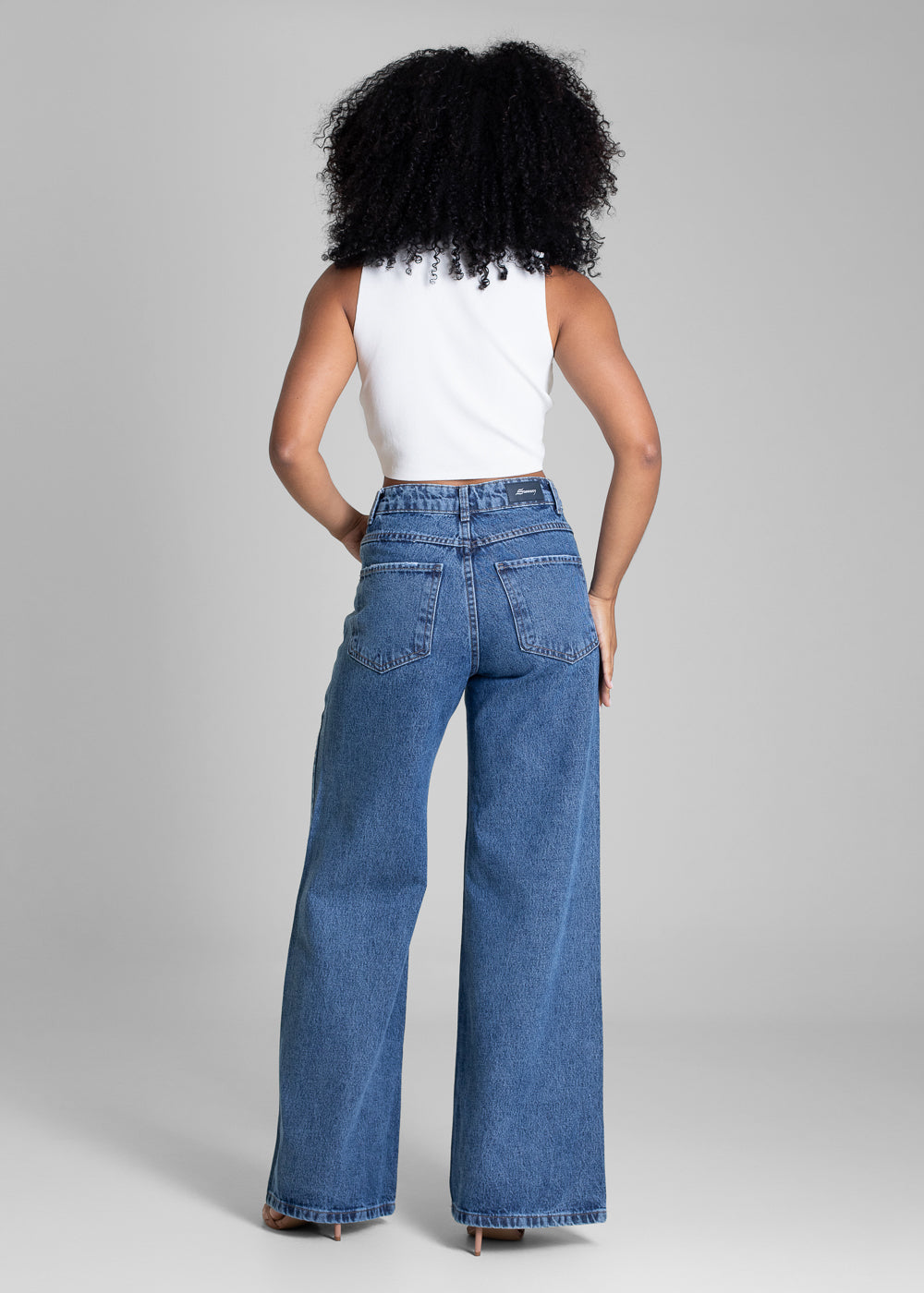 Calça Jeans Sawary Super Wide Leg Brilho - 283508 AZUL