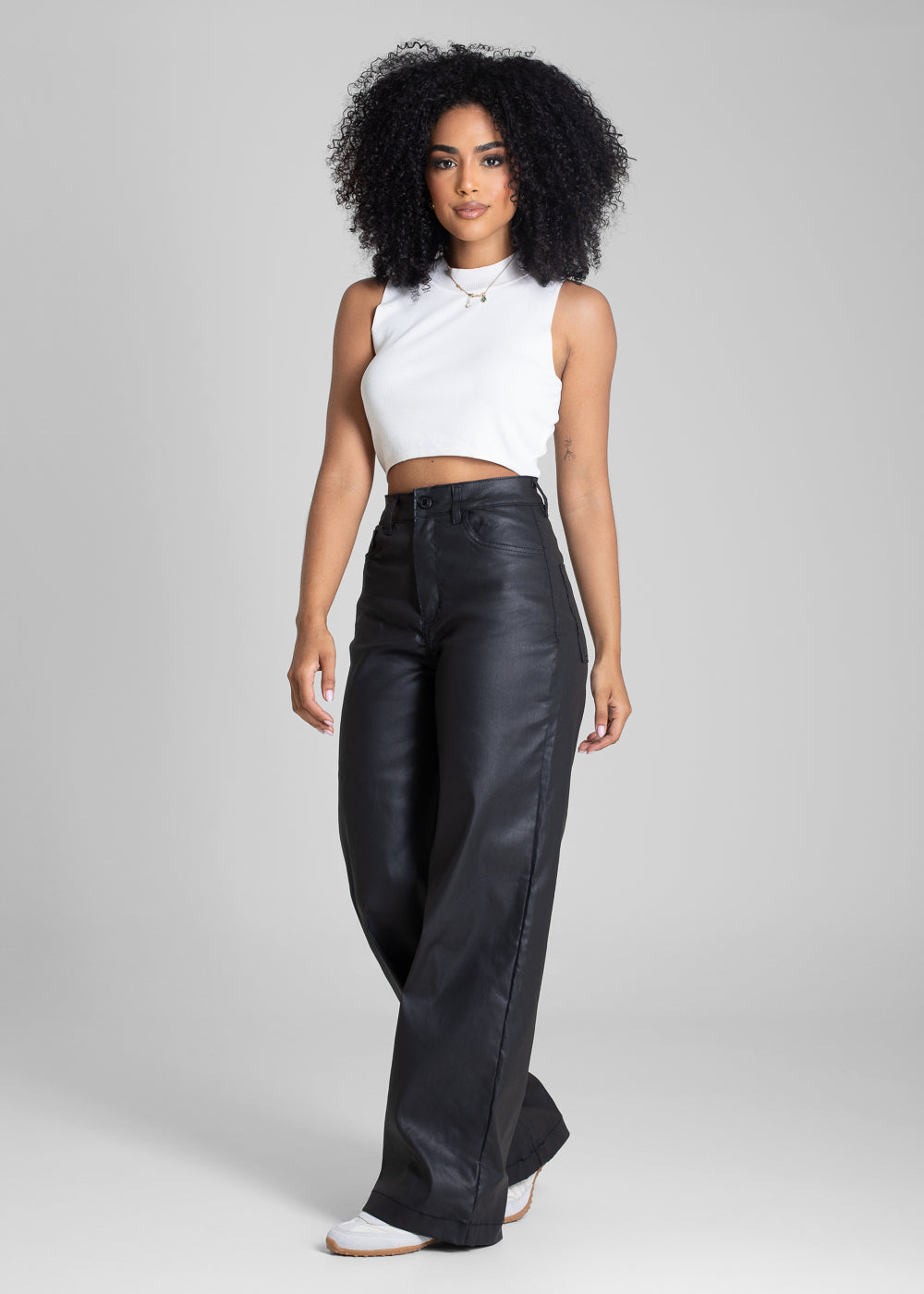 Calça Resinada Sawary Wide Leg Petit - 283518 PRETO