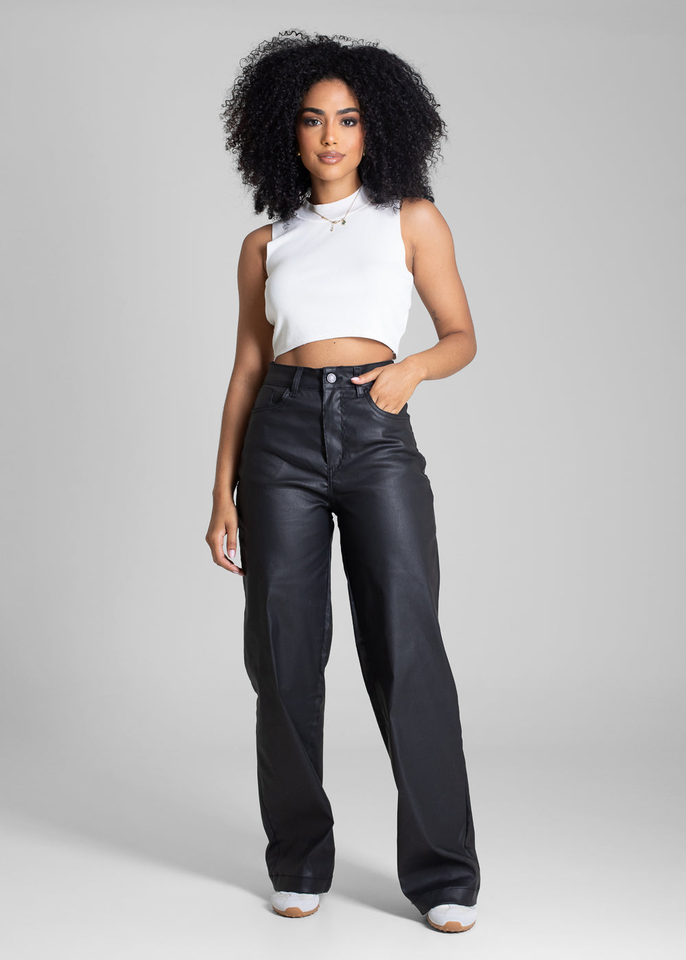 Calça Resinada Sawary Wide Leg Petit - 283518 PRETO