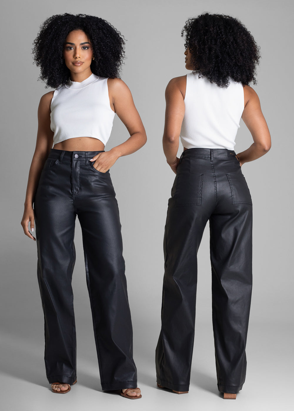 Calça Resinada Sawary Wide Leg -283521 PRETO
