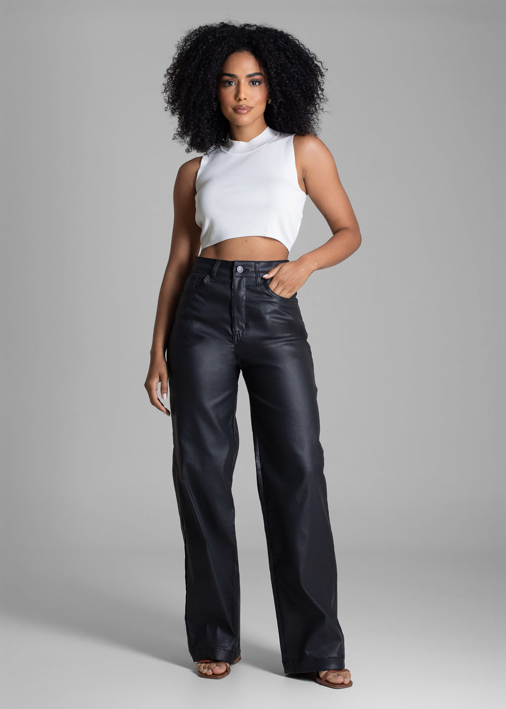 Calça Resinada Sawary Wide Leg -283521 PRETO