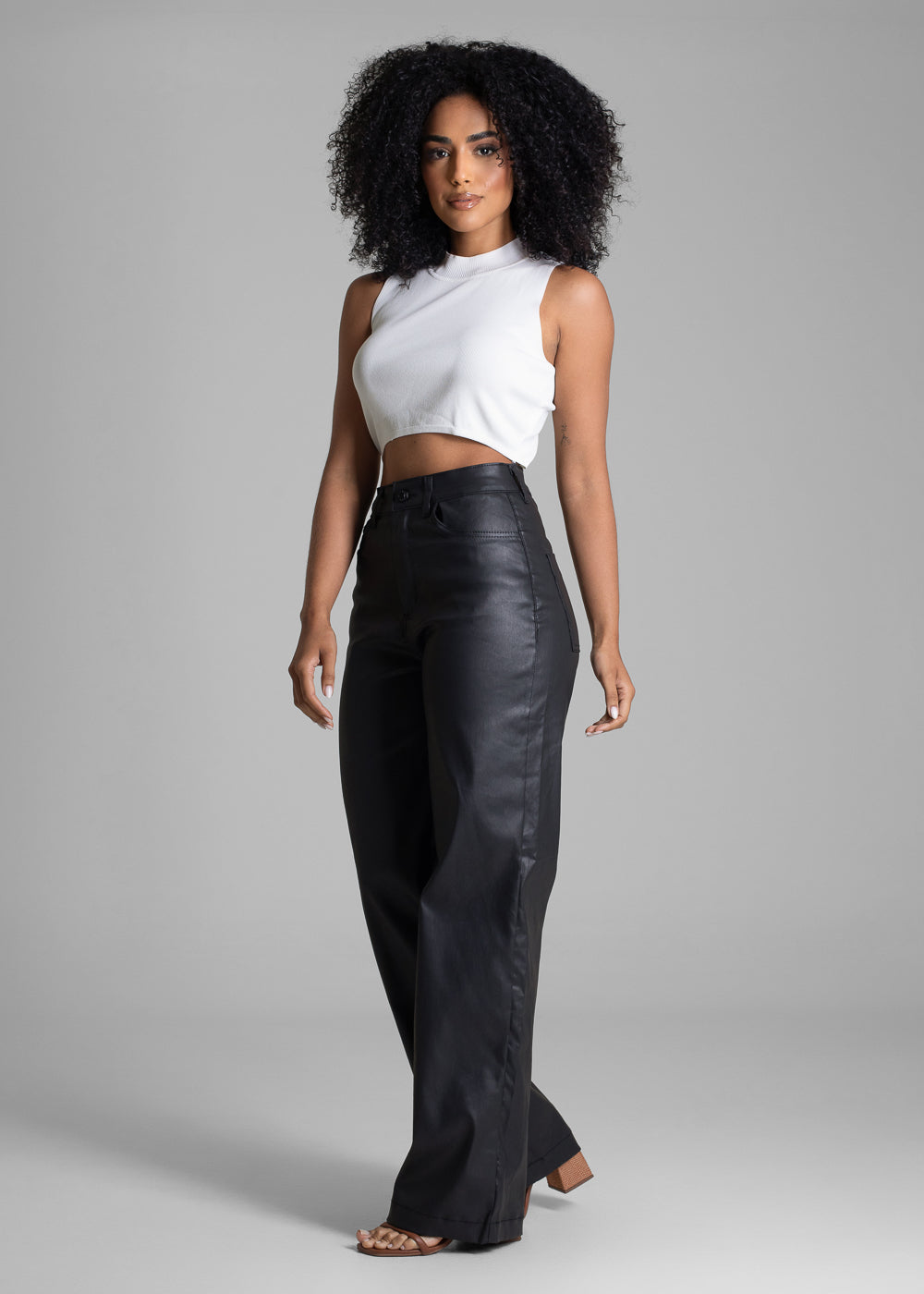 Calça Resinada Sawary Wide Leg -283521 PRETO