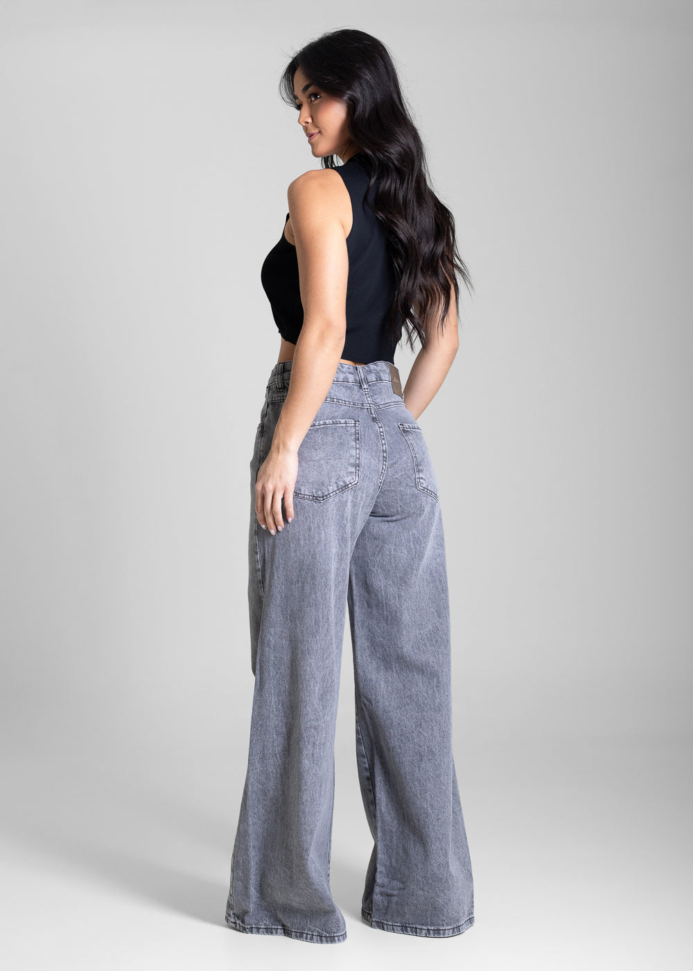 Calça Jeans Sawary Super Wide Leg - 283557 CINZA