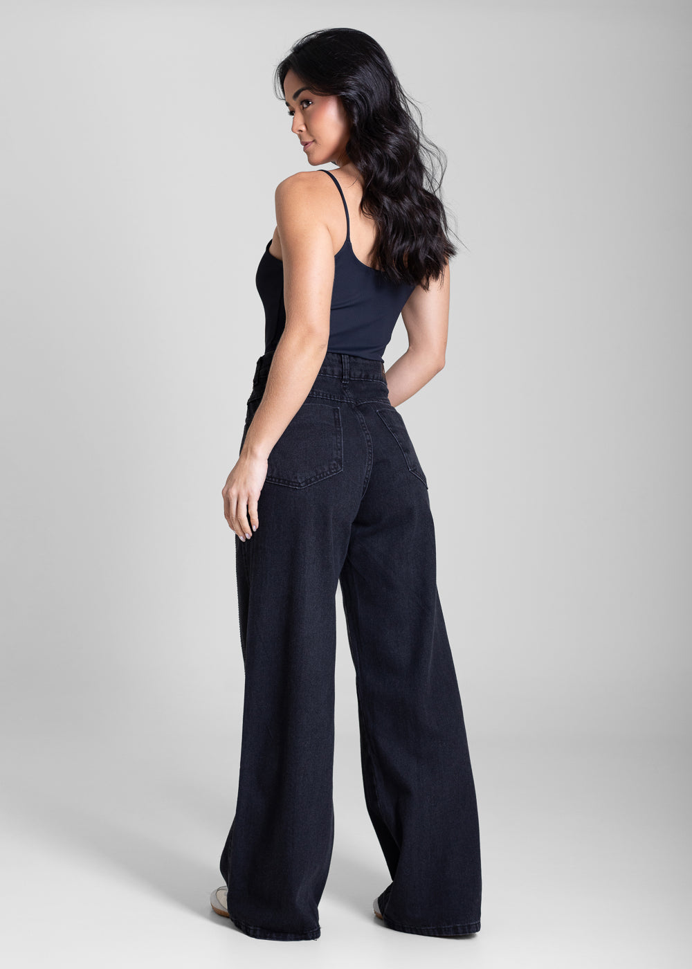 Calça Jeans Sawary Wide Leg Petit Brilho - 283571 PRETO