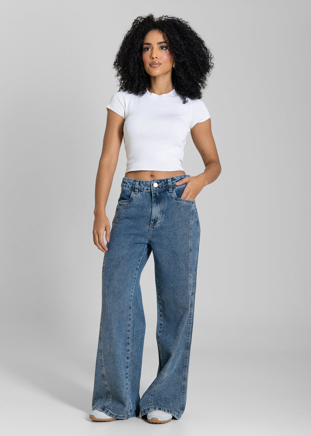 Calça Jeans Sawary Wide Leg Petit Brilho - 283576 AZUL