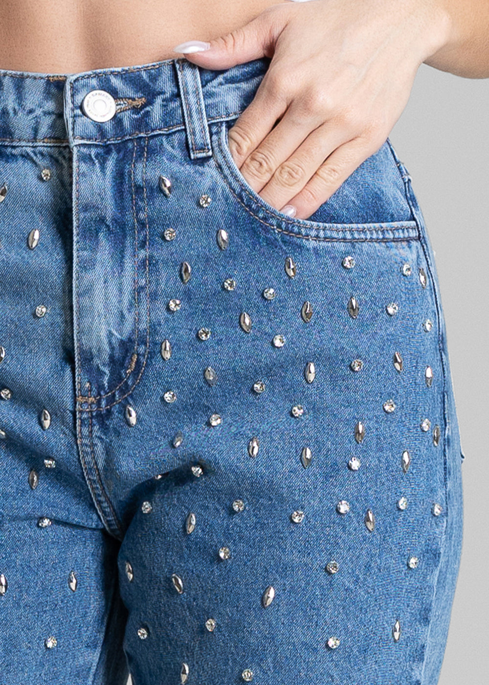 Calça Jeans Sawary Mom Brilho Bordado - 283584 AZUL