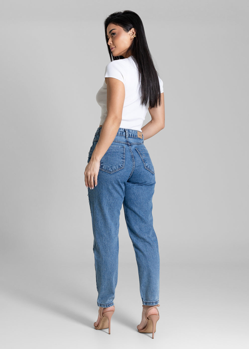 Calça Jeans Sawary Mom Brilho Bordado - 283584 AZUL