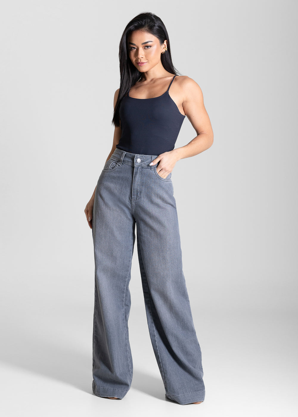 Calça Jeans Sawary Wide Leg - 283590 CINZA