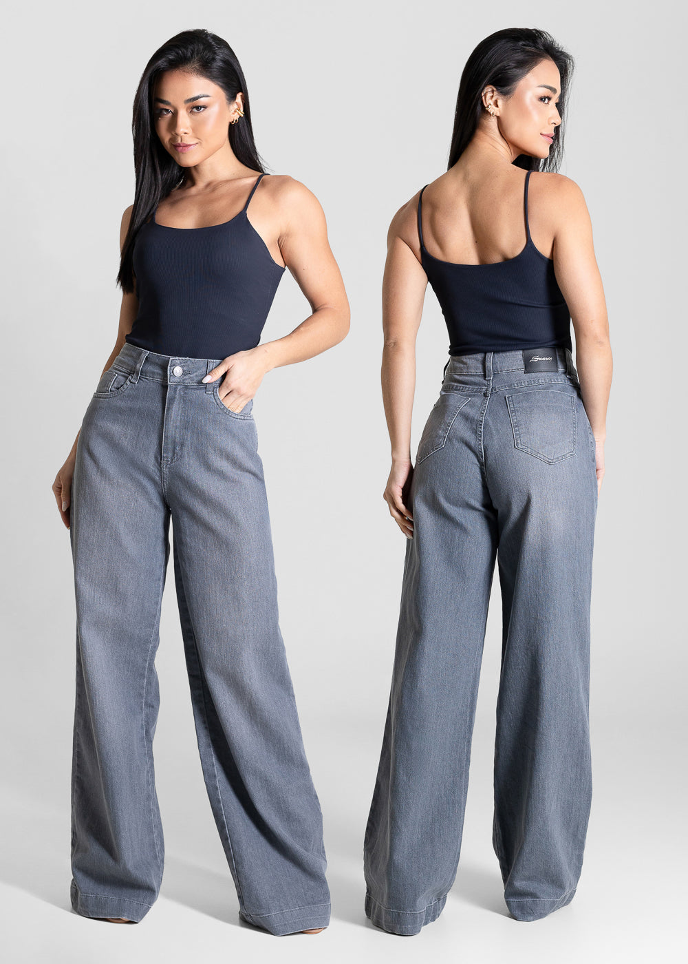 Calça Jeans Sawary Wide Leg - 283590 CINZA