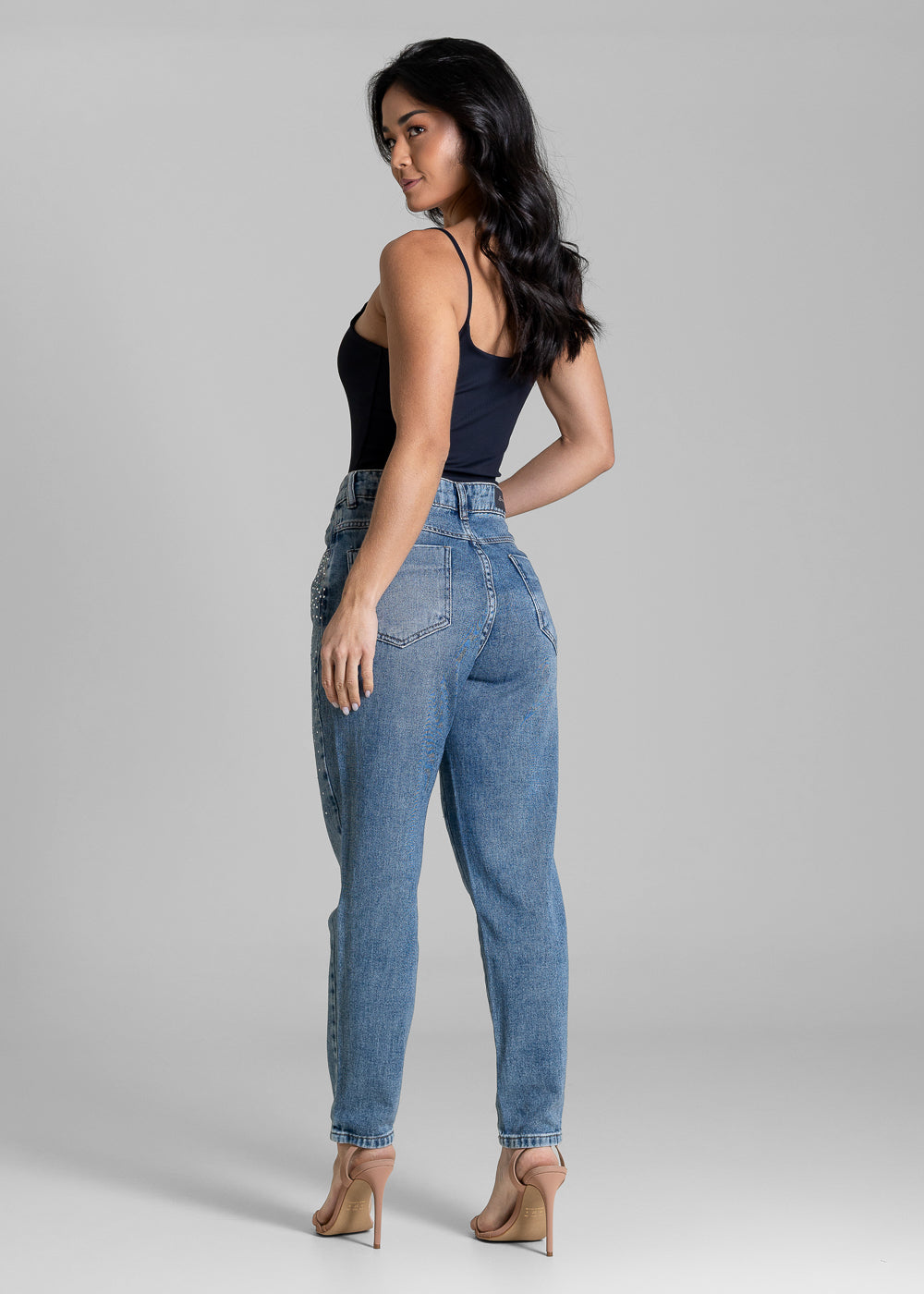 Calça Jeans Sawary Mom Brilho - 283600 AZUL