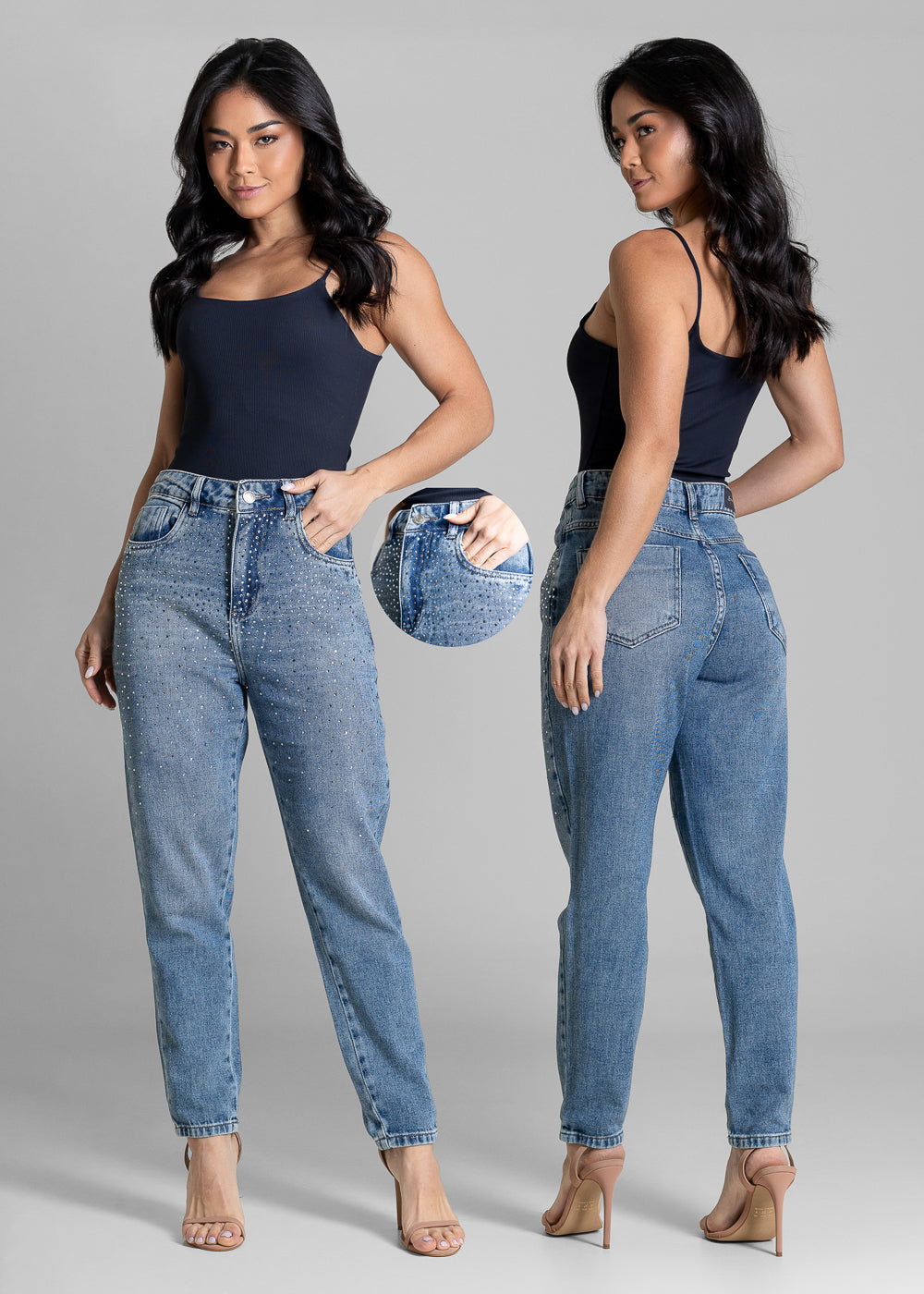 Calça Jeans Sawary Mom Brilho - 283600 AZUL