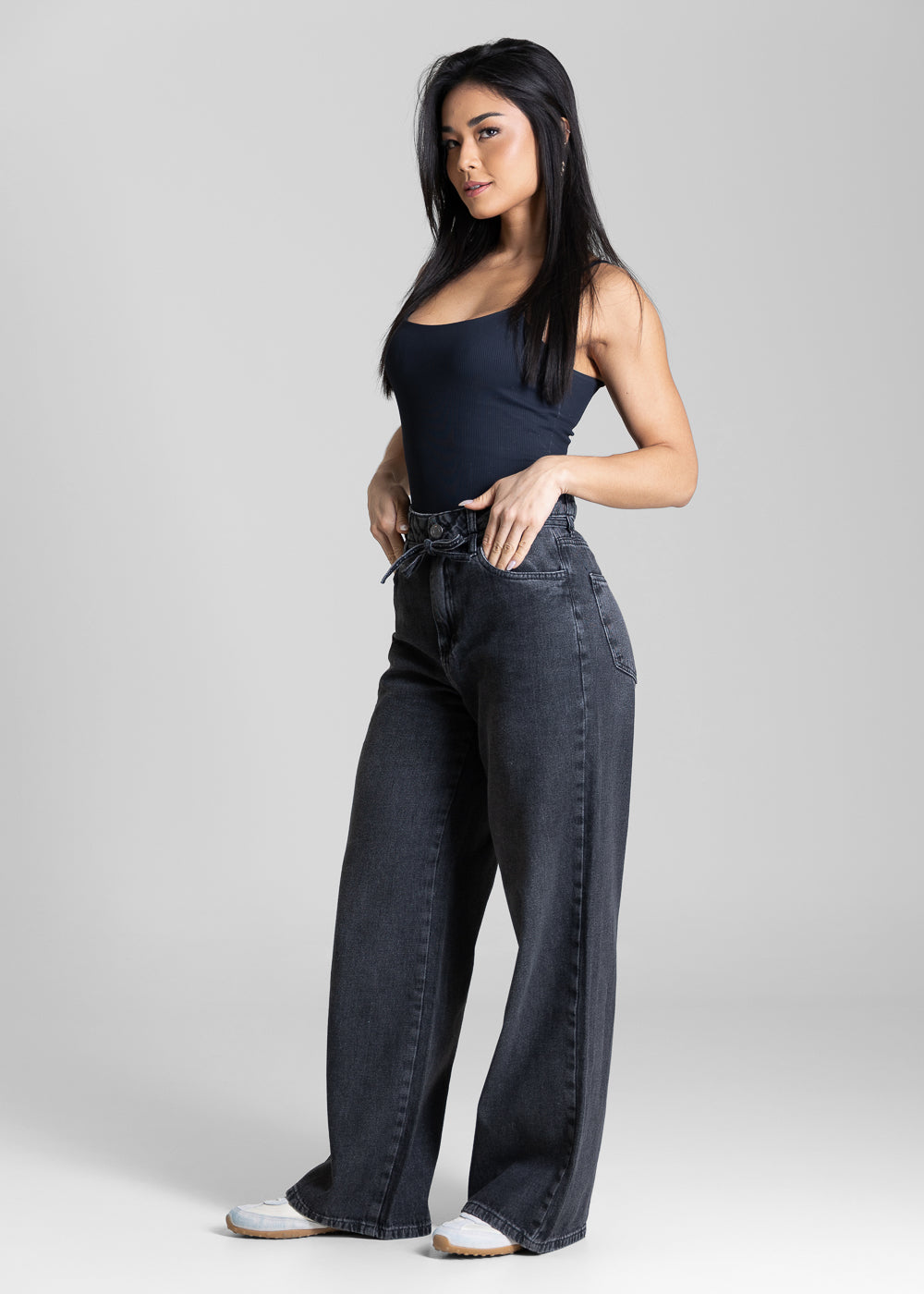 Calça Jeans Sawary Wide Leg Petit - 283602 PRETO