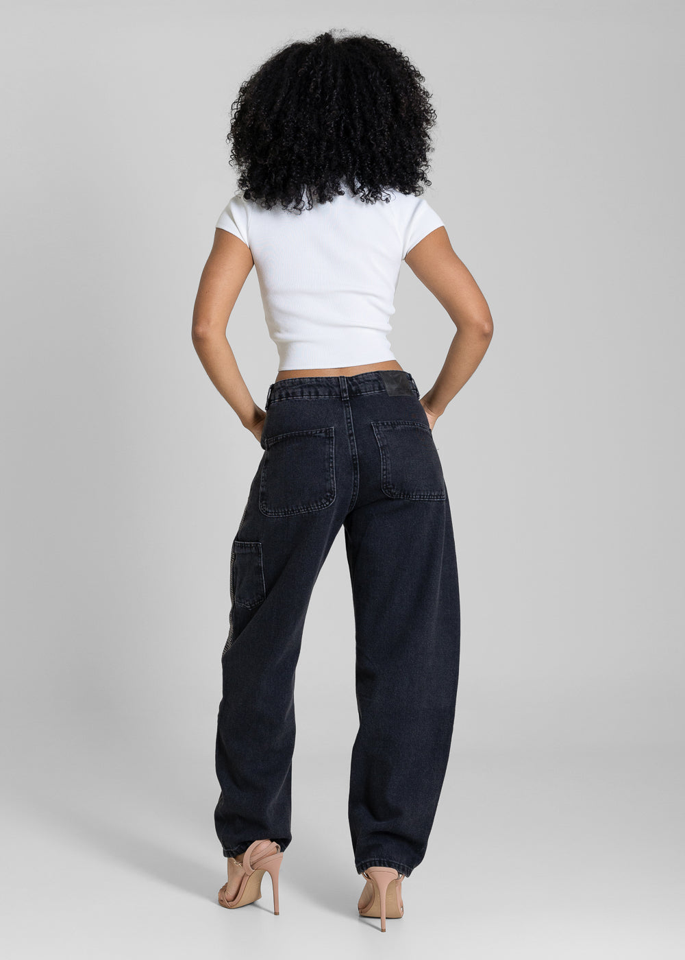 Calça Jeans Sawary Barrel Brilho - 283610 PRETO