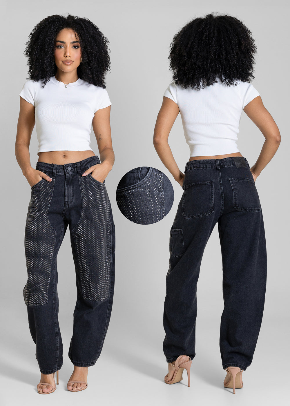 Calça Jeans Sawary Barrel Brilho - 283610 PRETO