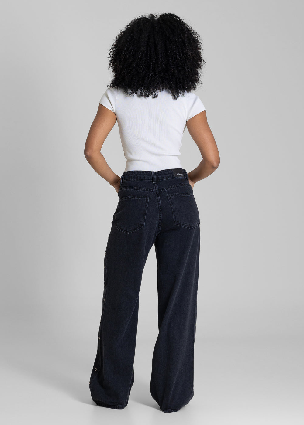 Calça Jeans Sawary Wide Leg Petit Ilhós - 283614 PRETO