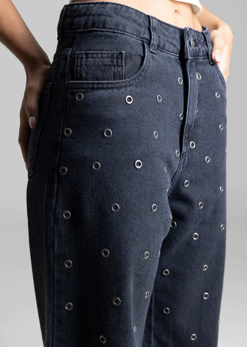 Calça Jeans Sawary Wide Leg Petit Ilhós - 283614 PRETO