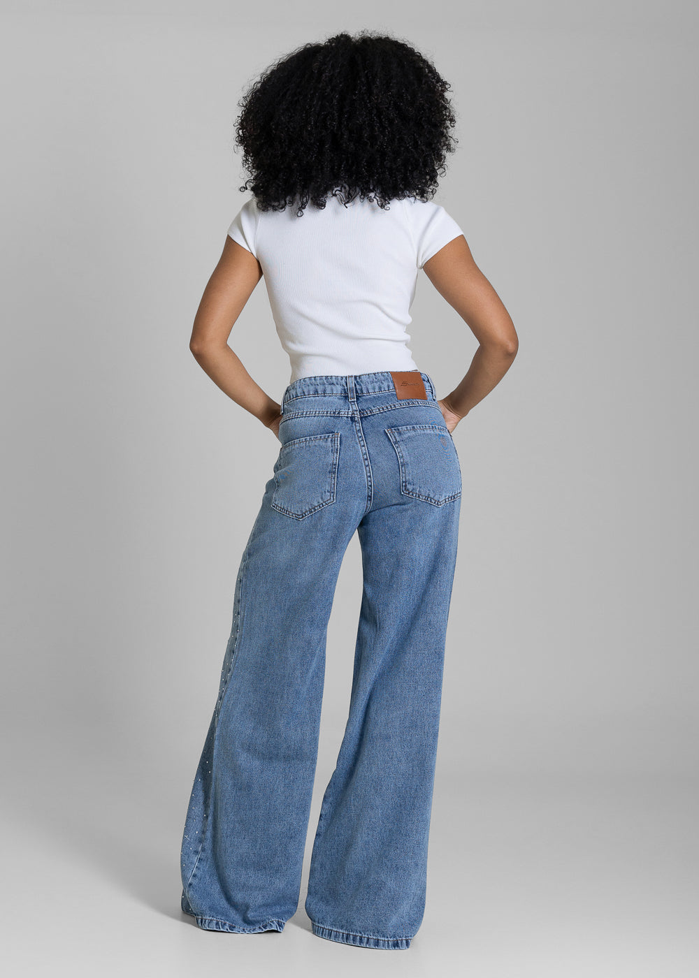 Calça Jeans Sawary Super Wide Leg Brilho - 283618 AZUL